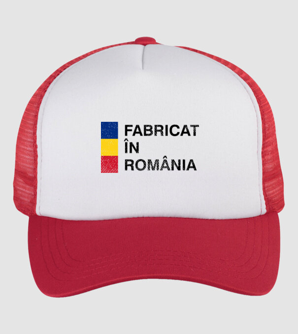 Fabricat în România model alb/roșu pe tricou