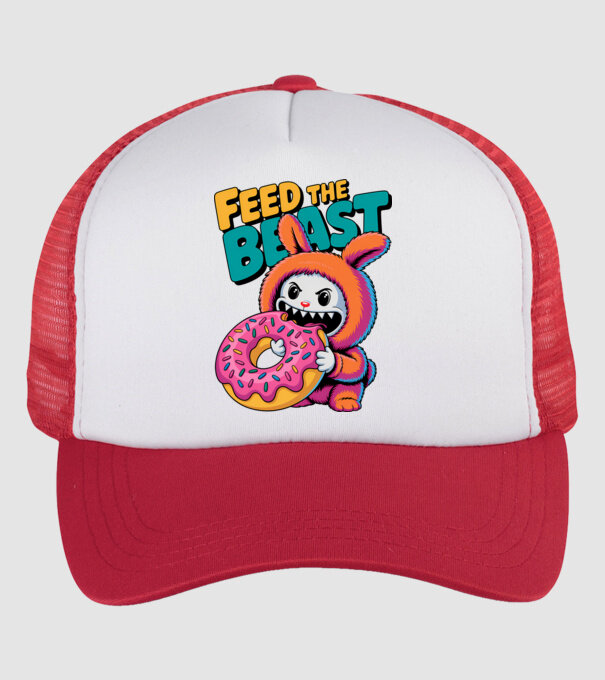 Feed the beast model alb/roșu pe tricou