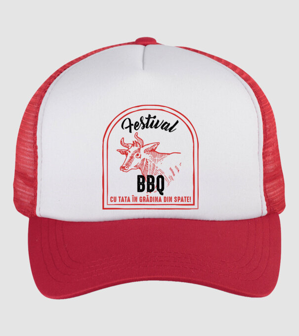 Festival BBQ - cu tata în grădina din spate! model alb/roșu pe tricou