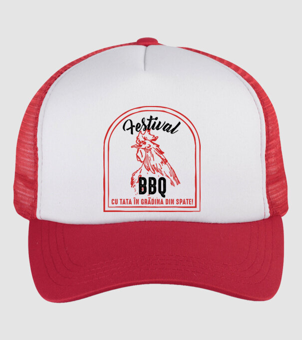 Festival BBQ - cu tata în grădina din spate! model alb/roșu pe tricou