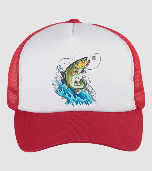 Fish model alb/roșu pe tricou