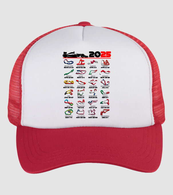F1 calendar 2025 Alb model alb/roșu pe tricou