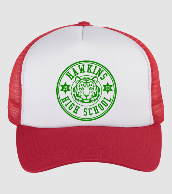 hawkins high school model alb/roșu pe tricou