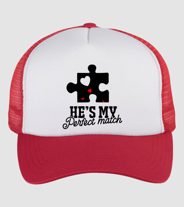 He is my perfect match model alb/roșu pe tricou