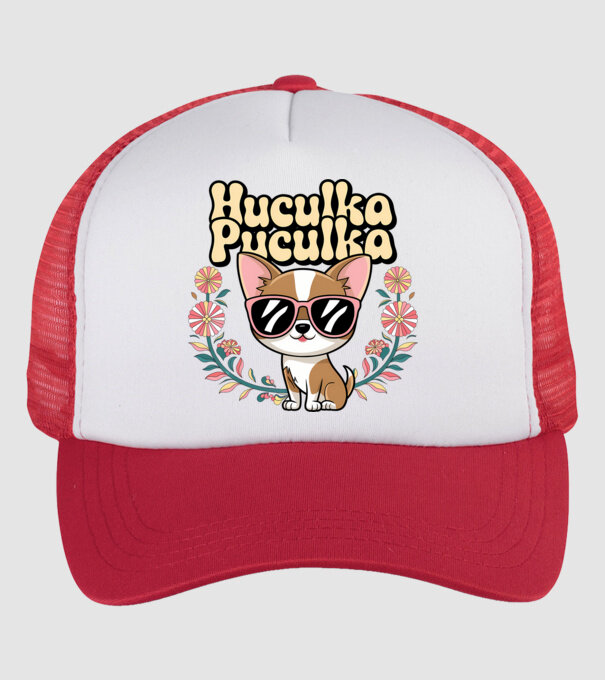 Huculka Puculka câine 1 model alb/roșu pe tricou