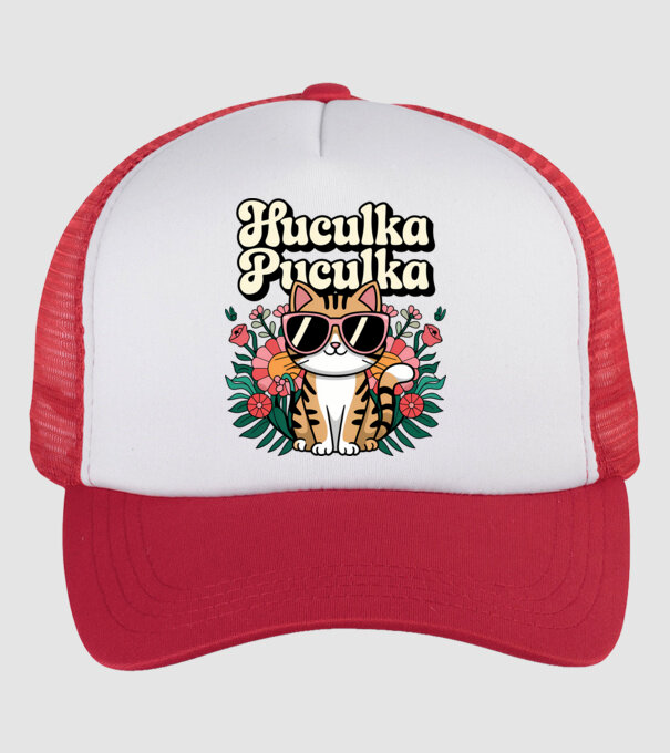 Huculka Puculka pisică 3 model alb/roșu pe tricou