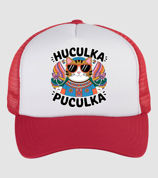 Huculka Puculka pisică 3 model alb/roșu pe tricou