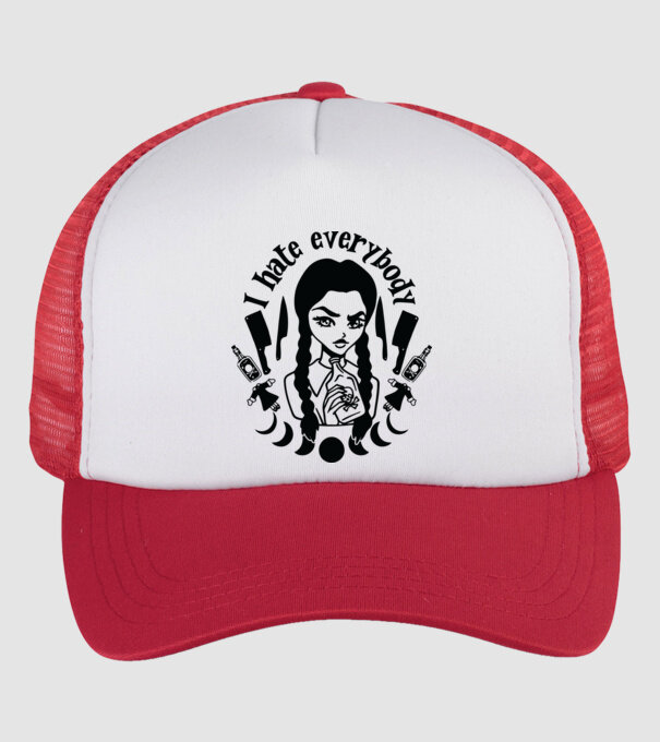 I hate everybody cartoon model alb/roșu pe tricou
