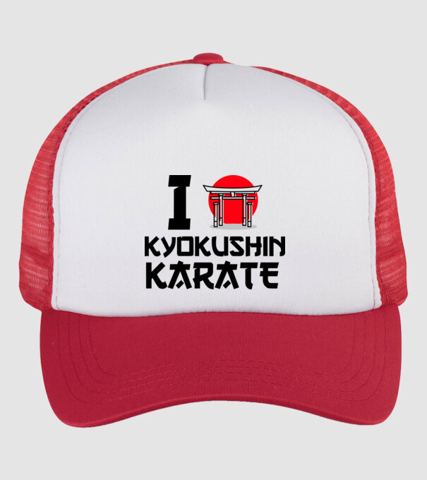I love Kyokushin Karate model alb/roșu pe tricou