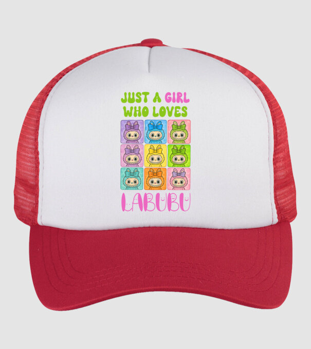 Just a girl who loves Labubu model alb/roșu pe tricou