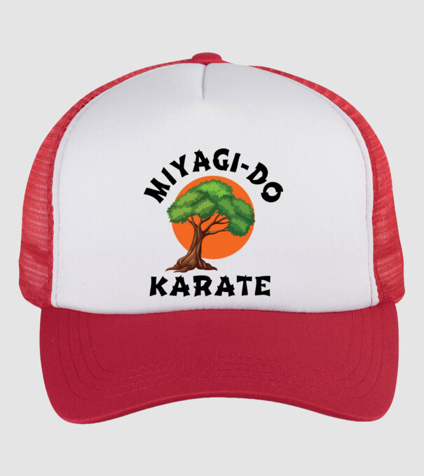 Miyagi-do karate logo model alb/roșu pe tricou