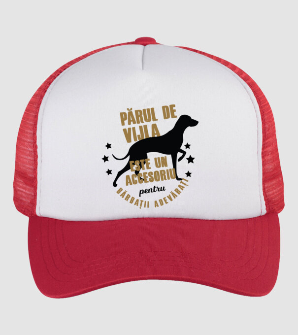 părul de vijla este un accesoriu pentru bărbații adevărați model alb/roșu pe tricou