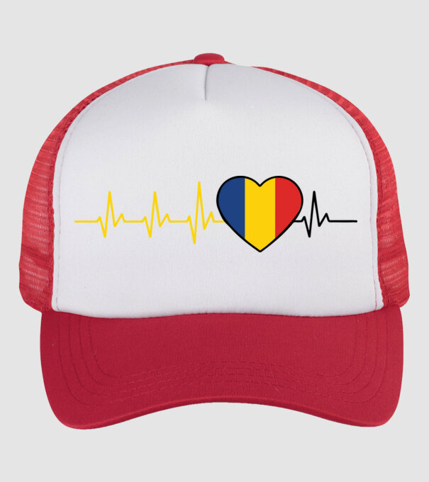 România heartbeat model alb/roșu pe tricou