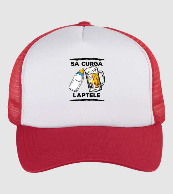 să curgă laptele! model alb/roșu pe tricou