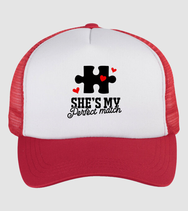 She is my perfect match model alb/roșu pe tricou