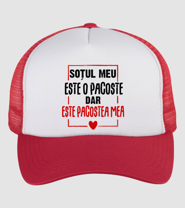 soțul meu este o pacoste model alb/roșu pe tricou