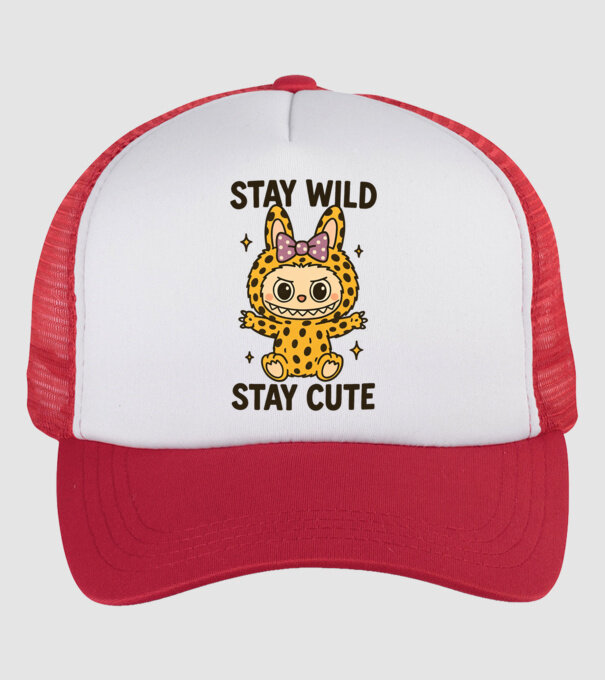Stay wild - Labubu model alb/roșu pe tricou