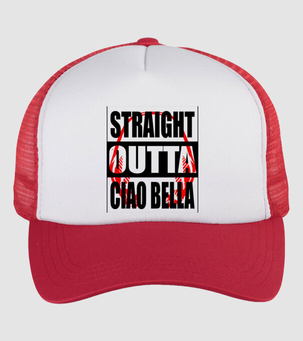 straight outta bella ciao model alb/roșu pe tricou