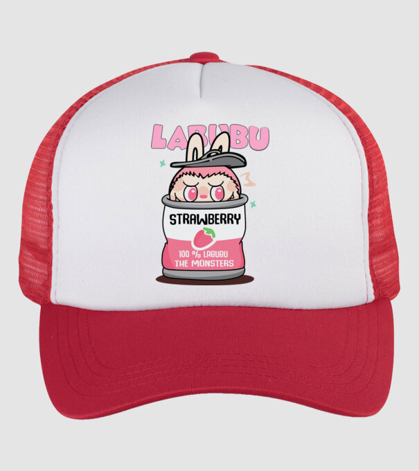 Strawberry Labubu model alb/roșu pe tricou