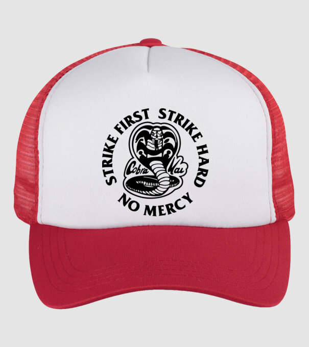 Strike first strike hard no mercy model alb/roșu pe tricou