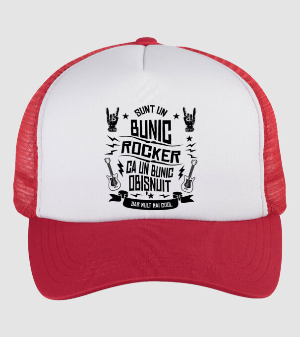 Sunt un bunic rocker, ca un bunic obișnuit, dar mult mai cool model alb/roșu pe tricou