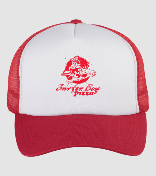 surfer boy pizza stranger things model alb/roșu pe tricou