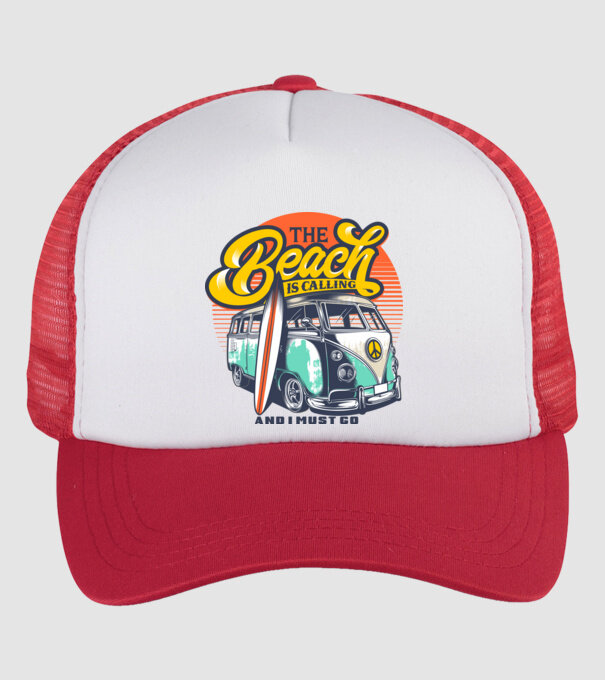 The Beach is Calling model alb/roșu pe tricou