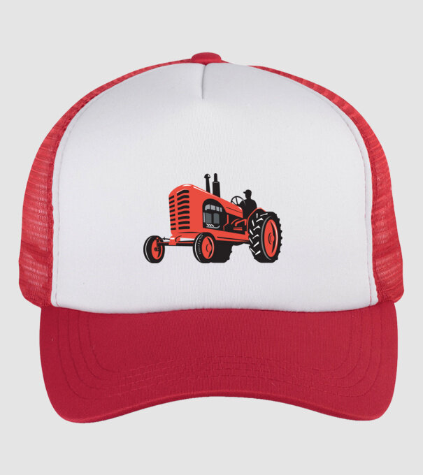 TRACTOR model alb/roșu pe tricou