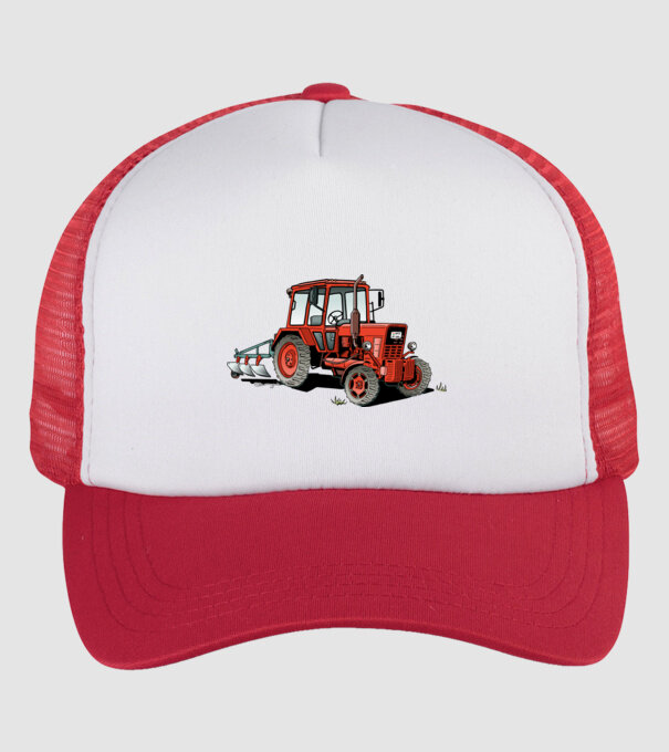 TRACTOR model alb/roșu pe tricou