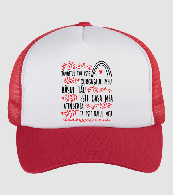 Valentine_Zâmbetul tău este curcubeul meu, râsul tău este casa mea, atingerea ta este raiul meu model alb/roșu pe tricou