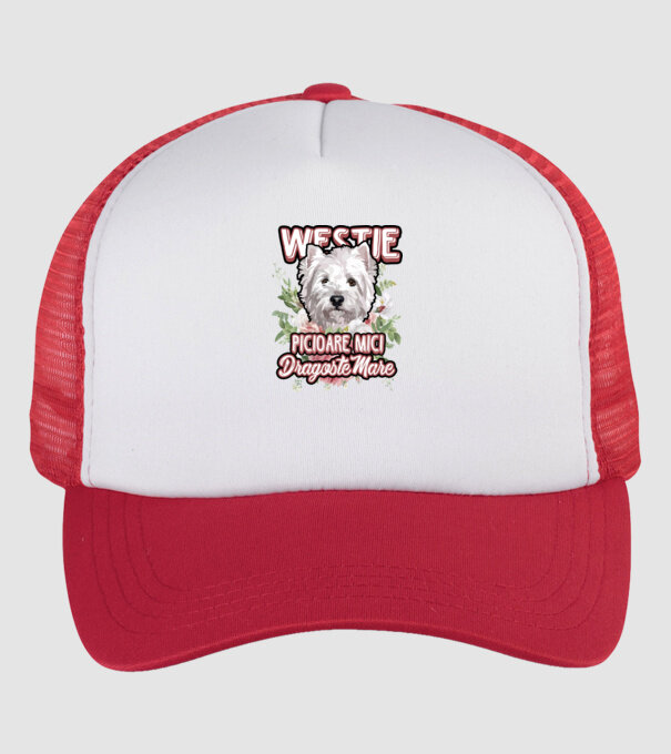Westie picioare mici dragoste mare model alb/roșu pe tricou