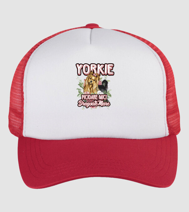 Yorkie - picioare mici dragoste mare model alb/roșu pe tricou