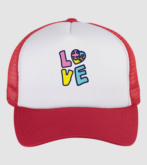 Ziua Mondială a Autismului LOVE model alb/roșu pe tricou