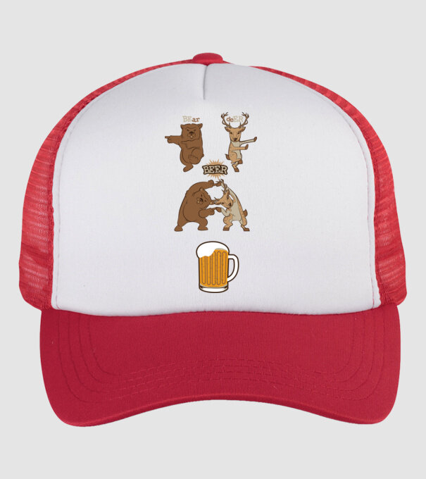 Bear deer beer model alb/roșu pe tricou