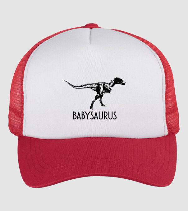 Familia de dinozauri Babysaurus model alb/roșu pe tricou