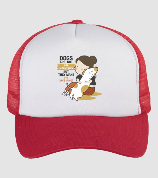 Dogs make our lives whole model alb/roșu pe tricou