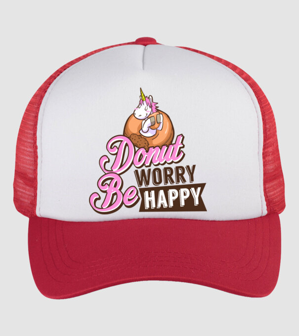 Donut worry be happy model alb/roșu pe tricou