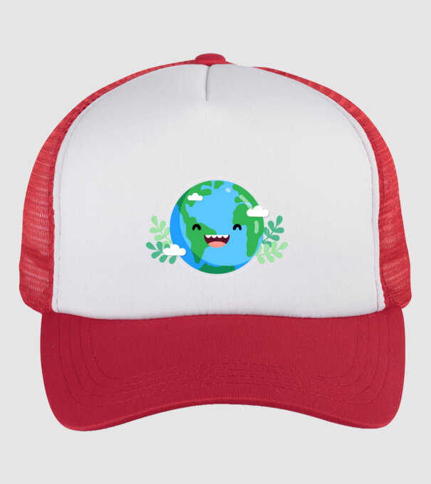 Earth smiley model alb/roșu pe tricou