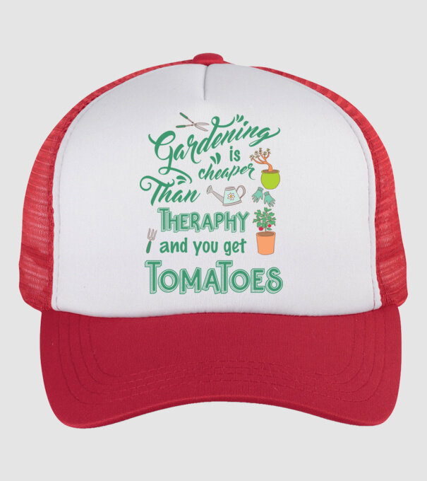 Gardening is cheaper than theraphy model alb/roșu pe tricou