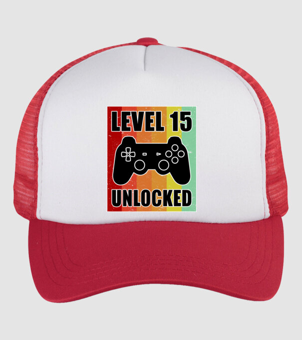 level 15 unlocked retro gamer model alb/roșu pe tricou