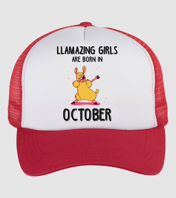 Llamazing girls are born in october black model alb/roșu pe tricou