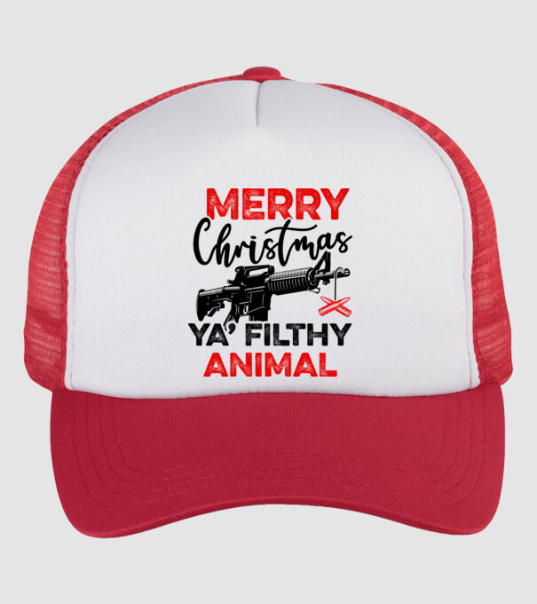 Merry Christmas Ya Filthy Animal model alb/roșu pe tricou