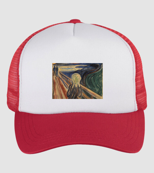 Pictură Munch Mască model alb/roșu pe tricou