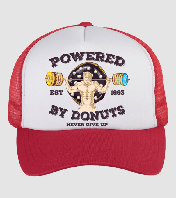 Powered by donuts model alb/roșu pe tricou