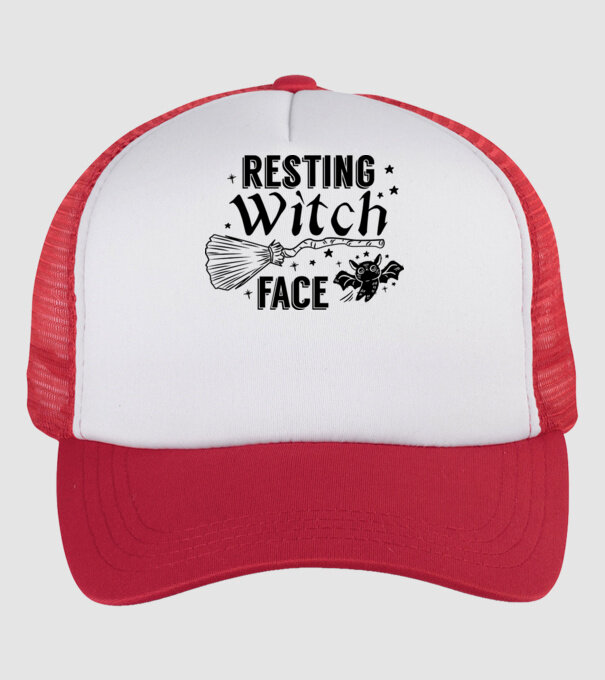 Resting Witch face model alb/roșu pe tricou