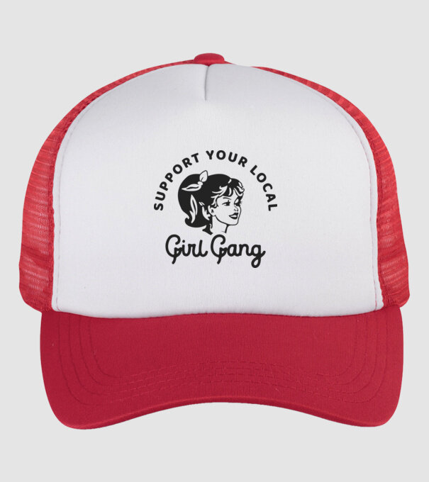 Support your local girl gang pe fond alb -01 model alb/roșu pe tricou