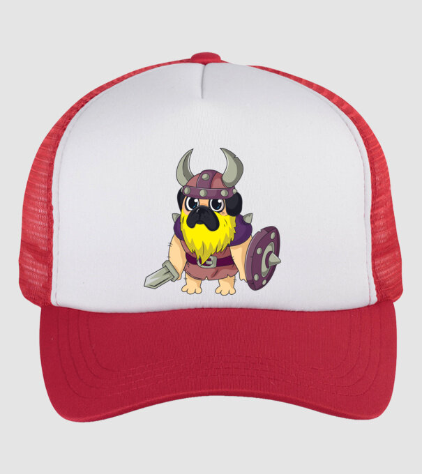 Mops Viking model alb/roșu pe tricou
