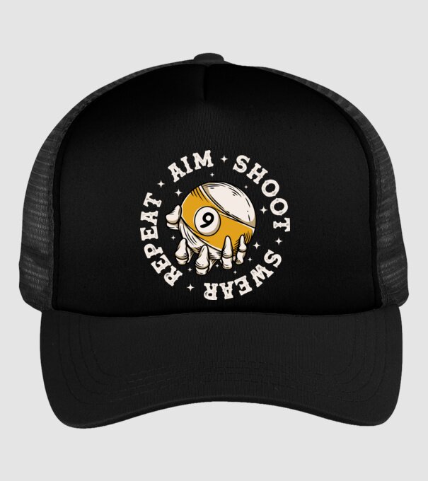 Aim Shoot Swear Repeat Biliard model negru pe tricou