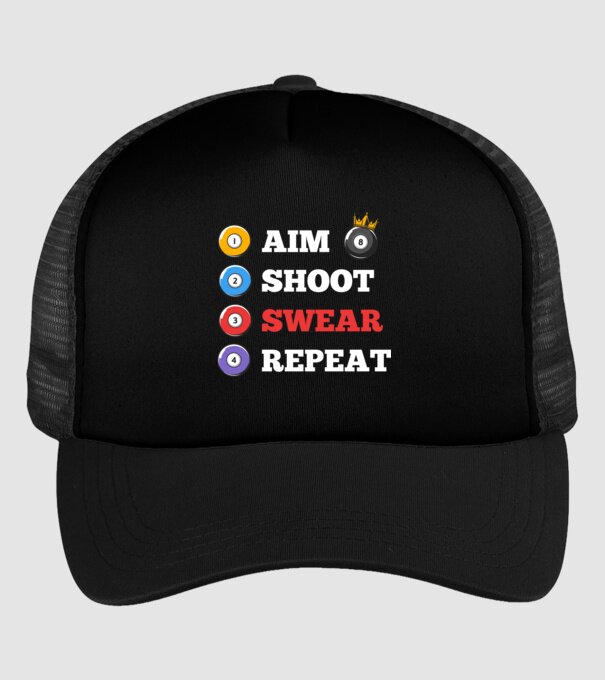 Aim swear shoot repeat - biliard v2 model negru pe tricou