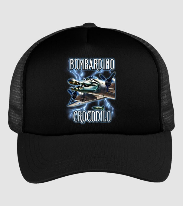 Bombardino Crocodilo model negru pe tricou